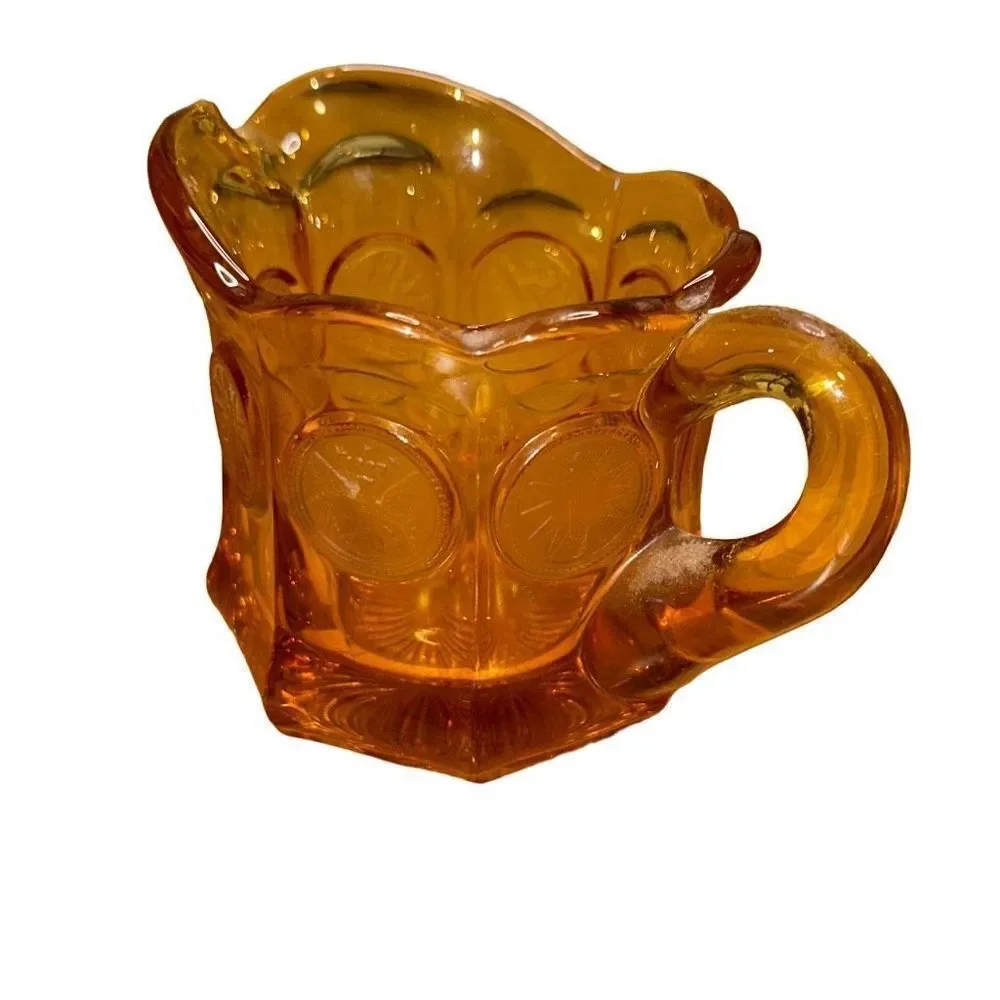 Vintage Amber Fostoria Coin Glass Creamer Pitcher 1887 Over Eagle accent